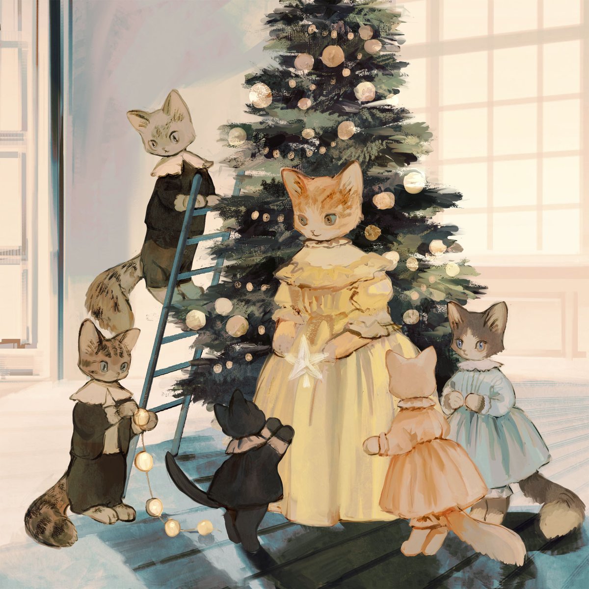 Christmas tree with the cats