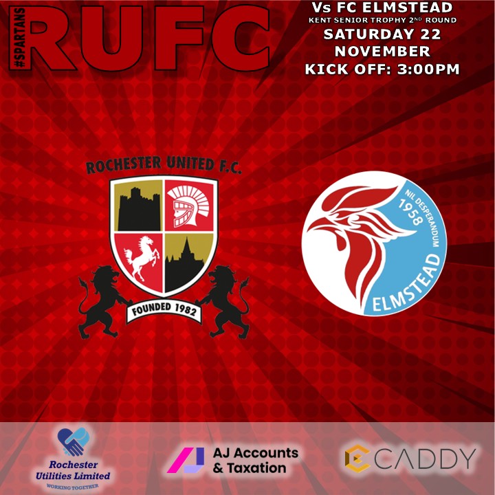Rochesterutdfc's tweet image. ⚽ MATCHDAY ⚽

Time for some cup action! 

🆚 @FElmstead
🗓️ 22/11/25
🏆 Kent Senior Trophy R2
⏰ KO 3:00pm
📍 Rochester Utilities Stadium, ME2 3TU
🎟️ £8 (£5 Conc / £1 U18)
🍻 &amp;amp; 🍔 Available

🔴⚫ #Spartans