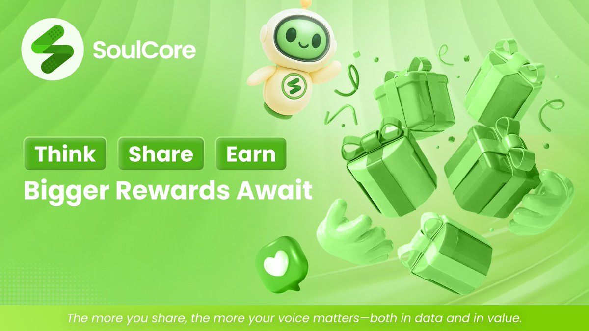 SoulCoreWeb3's tweet image. 🌱⚡️ Think. Share. Earn.

With #SoulCore, every post powers decentralized intelligence — and rewards you. 💚📈

👉 it shapes the AI,
👉 strengthens the network,
👉 and earns real value along the way.

Why just engage… when you can turn your impact into rewards? 🎯

 #SocialFi