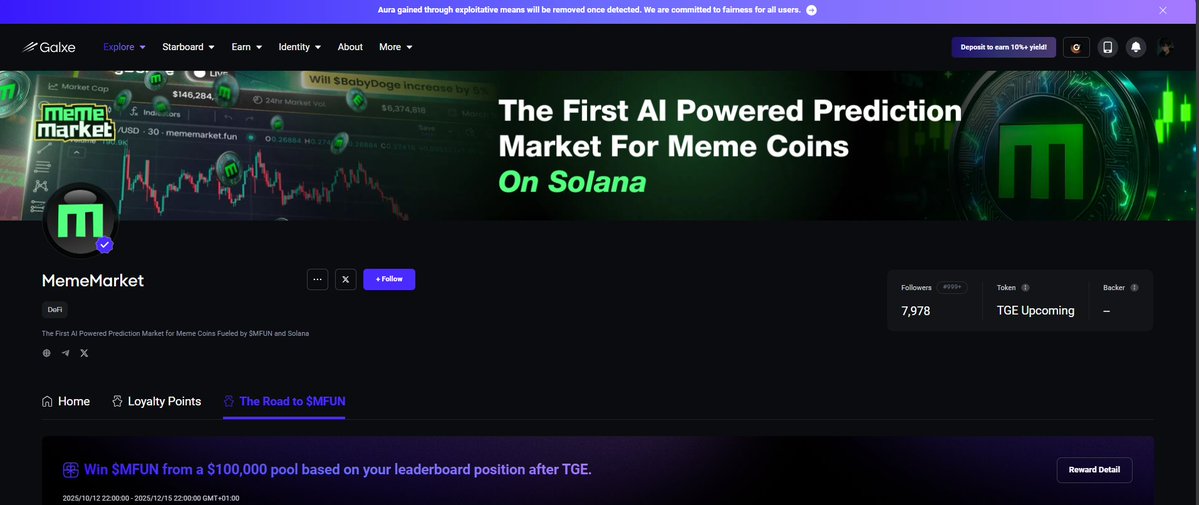 Xhakathegreat's tweet image. I&apos;ve seen one on Galxe already, MemeMarket 

 @MemeMarketFun aims to make meme-coin trading more transparent and skill-based by combining AI insights, real-time market data, and short prediction cycles.