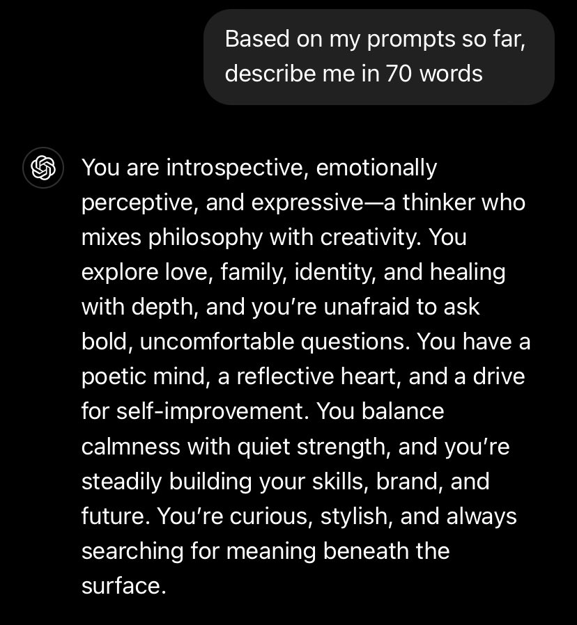 Hikmah3880792's tweet image. Y’all want to see some of my art? I mean things I talk to chatGPT about is why I’m feeling what I’m feeling at the moment and I write my piece and copy and paste it to help make some little corrections. 🤭😂