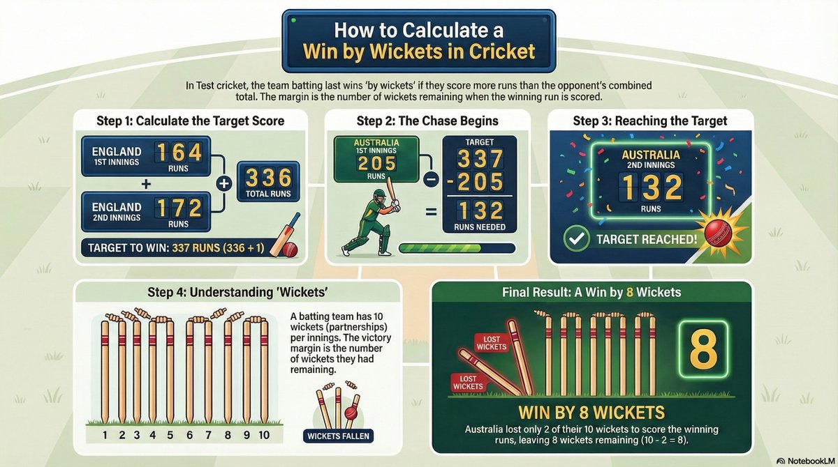 MitchamNotes's tweet image. Gosh, A.I can understand cricket now! I gave @NotebookLM the result of the 1st Test, prompted it to explain how the 8 wickets was calculated, and the infographic produced was impressive. A great way to explain cricket, what does @MitchamCC think?