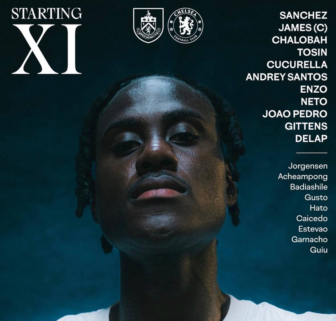 🚨 — تشكيلة الفريقين | Burnley 🆚 Chelsea

Dubravka, Walker, Hartman, Esteve, Anthony, Cullen, Joao Pedro, Delap, Enzo, Neto, Cucurella, James, Gittens ✅

Caicedo, Garnacho, Estevao, Gusto, Guiu, Badiashile, Hato ❌

#FPL | #FPLCommunity | #BURCHE