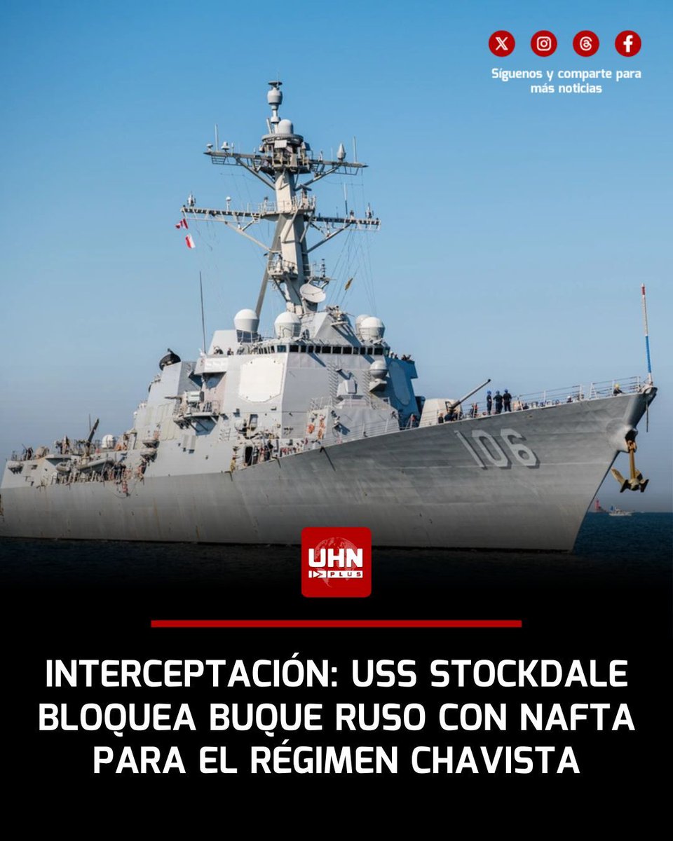 🇺🇸🇻🇪🇷🇺‼️ | El destructor estadounidense USS Stockdale obligó al petrolero ruso Seahorse, sancionado por Reino Unido y la Unión Europea por transportar nafta esencial a Venezuela, a desviar su ruta hacia Cuba en aguas cercanas a la costa venezolana, según el monitoreo de