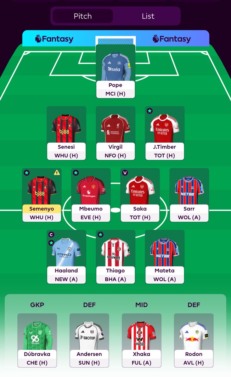 🚨 GW 12

Gabriel ➡️ VVD
Enzo ➡️ Mbeumo
Pedro ➡️ Thiago

💰0.2 M

🌏 318k

Haaland ©️

Good luck all 🍀

#FPL
#FPLCommunity