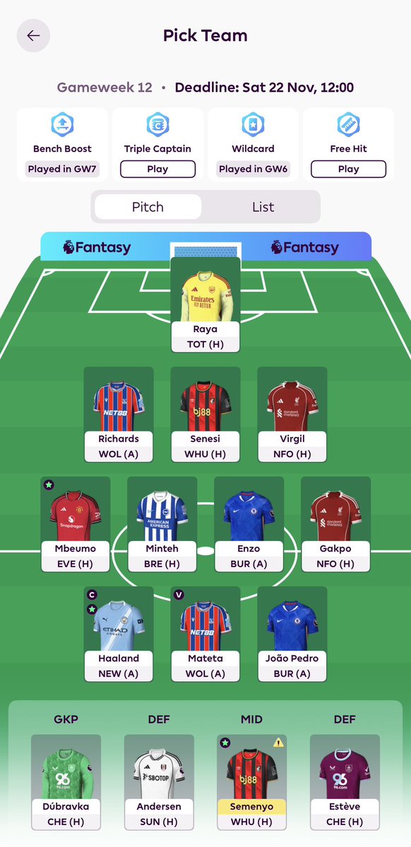 🔒 GW12
♻️ Gabriel -&gt; Van Dijk
🧢 Haaland
🌍 437k

🍀 Good Luck

#FPL #FPLCommunity #GW12