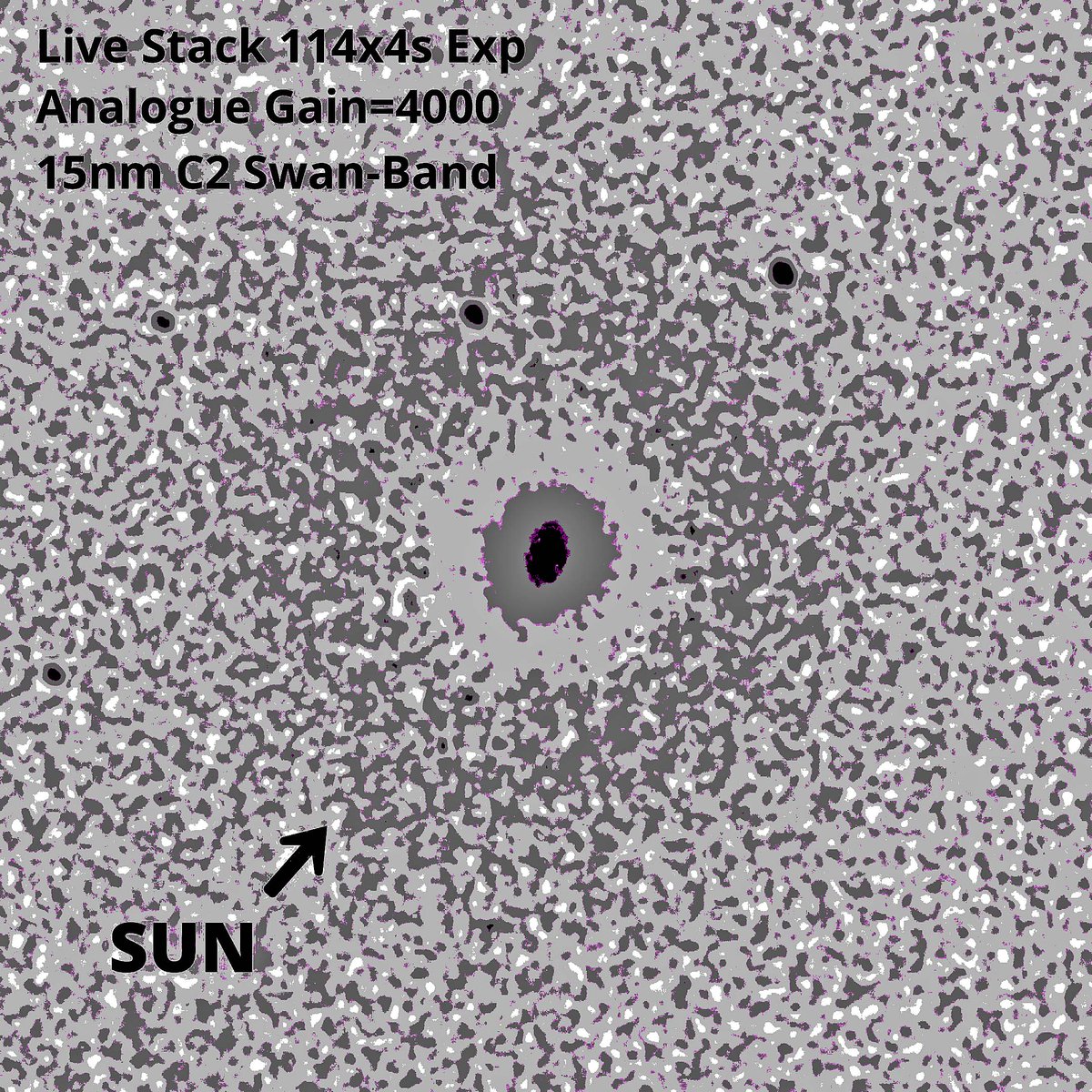 RedCollie1's tweet image. A new image of 3I/ATLAS was taken on Nov 21 by &quot;Dobsonian Power&quot;. It shows a central core which is ELONGATED like an OVAL, while the gaseous coma outside is close to CIRCULAR as a &quot;control&quot;. 
We cannot see either a &quot;tail&quot; or an anti-tail, using his small telescope. Personally I…