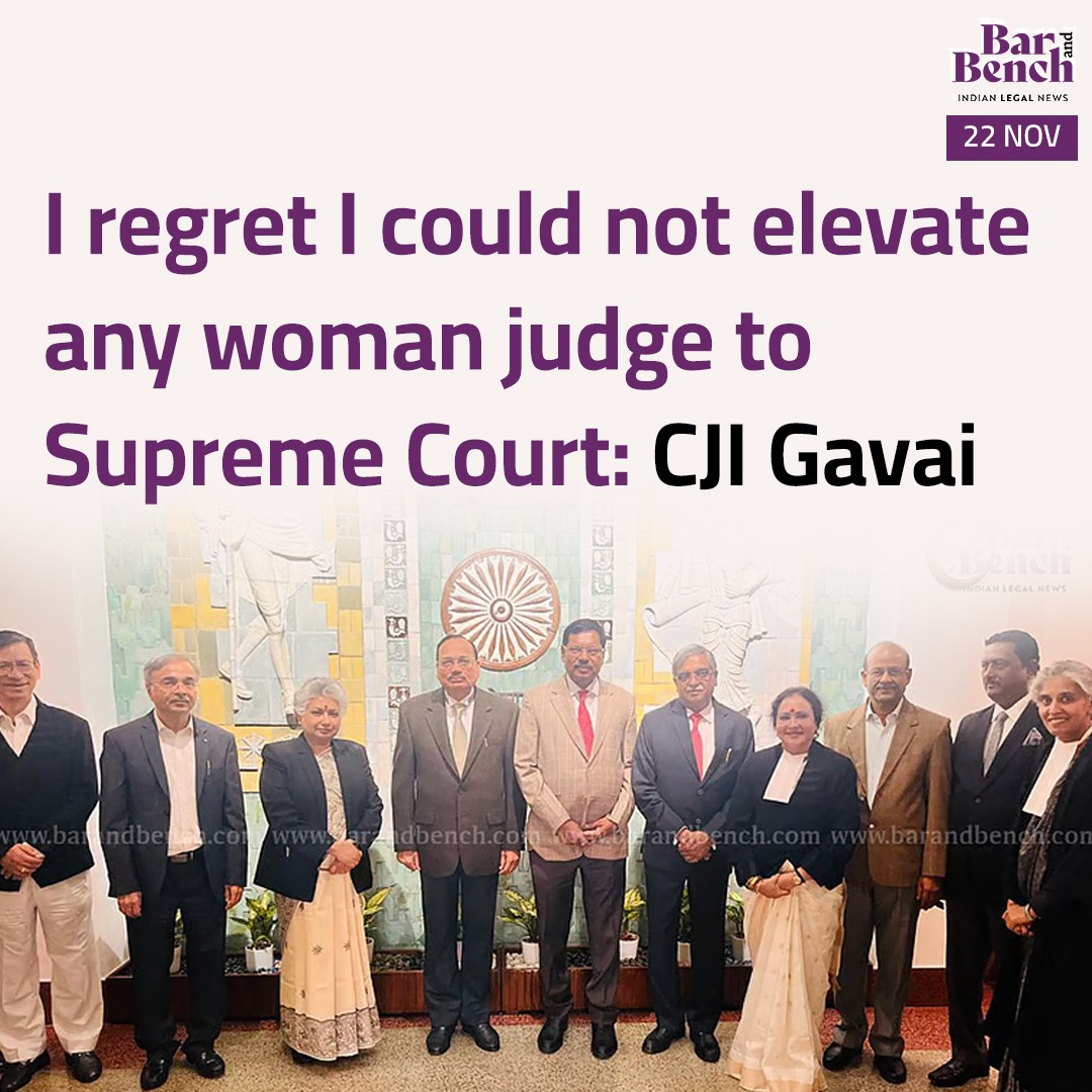 barandbench's tweet image. I regret I could not elevate any woman judge to Supreme Court: CJI Gavai

Read here: barandbench.com/news/litigatio…