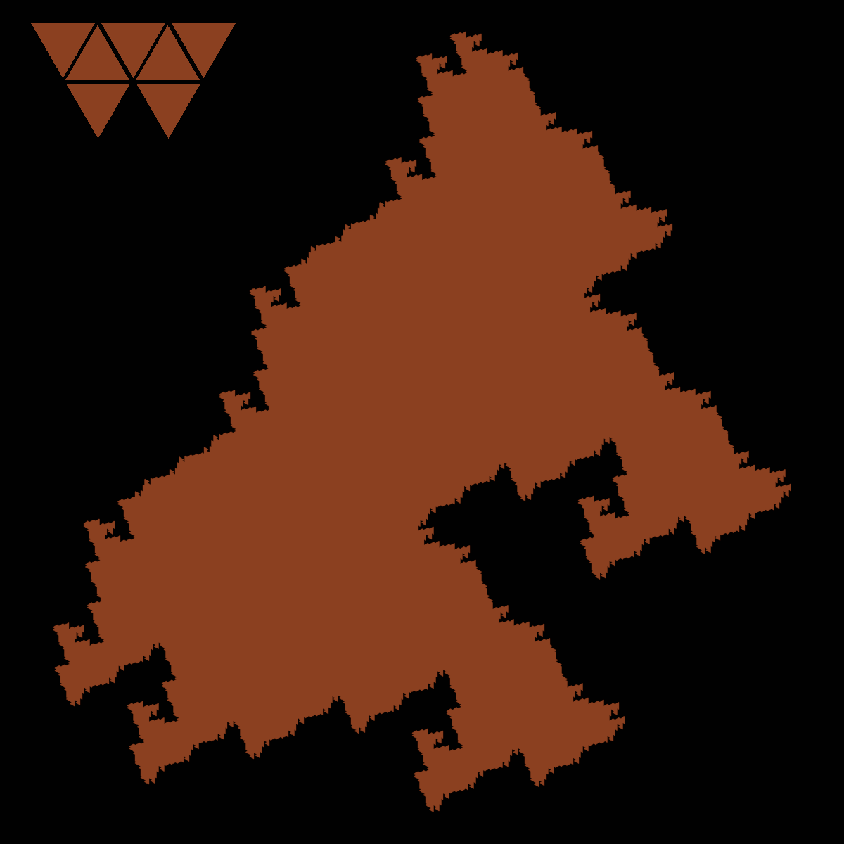 TisVeugen's tweet image. What do you think this fractal image looks like?
It is made of a single self-replicating 7-iamond, a reptile of 7 equilateral triangles shown in the corner. In the latest version of Tissellator the reptile tessellations are available. #mathart #digitalart #reptile #Tissellator
