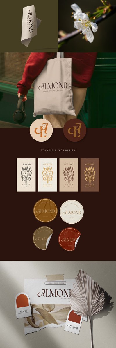 Royaldstudio's tweet image. Final designs for ALMOND — a refined floral-boutique identity crafted with elegance, softness, and a timeless visual language. The concept brought to life. 🌸✨

التصاميم النهائية لـ ALMOND — هوية بوتيك ورد راقية تجمع بين النعومة والأناقة وبصمة بصرية خالدة. الفكرة أصبحت واقعاً!