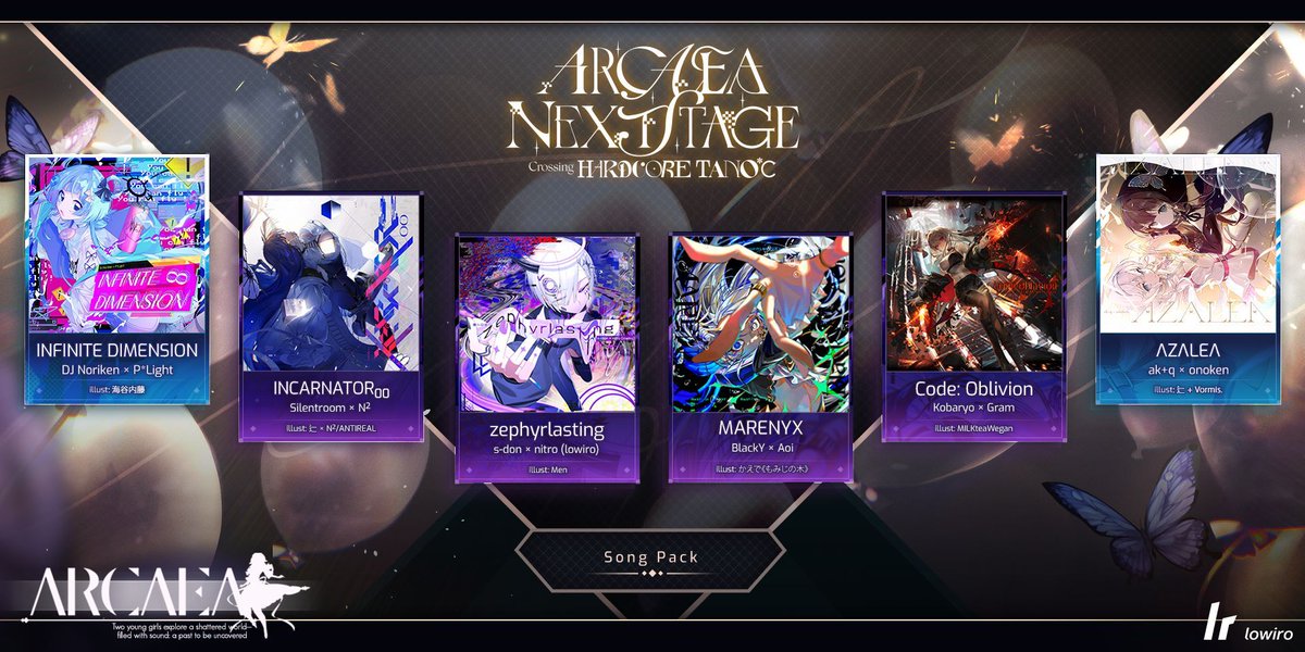 arcaea_en's tweet image. Where visions entwine, and worlds shift in their wake.
An epochal crossing of 12 artists across 6 songs.

&quot;Arcaea Next Stage&quot;—

A new Pack of original songs available now in v6.10.8 as a pre-release to those who purchased any ticket type for Arcaea&apos;s first live event!
#arcaea