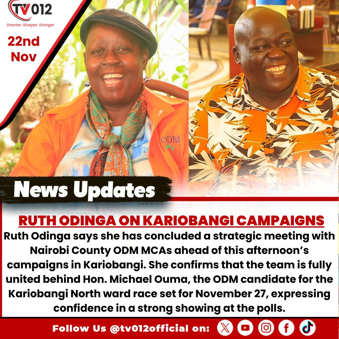 tv012official's tweet image. Ruth Odinga Holds Strategy Meeting With Nairobi ODM MCAs Ahead of Kariobangi Campaigns

#kariobangi #ODM #RuthOdinga #MichaelOuma #NairobiPolitics #KenyaPolitics #tv012newsupdate