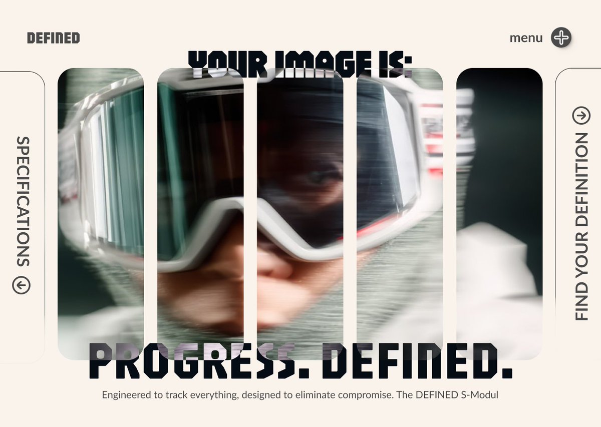 Rvoltedev's tweet image. Analyzing the DEFINED S-Modul design. I used vertical slicing and subtle motion blur to fragment the focus, emphasizing the speed of the subject while using the bold, rigid text to ground the concept. A high-energy modular aesthetic.