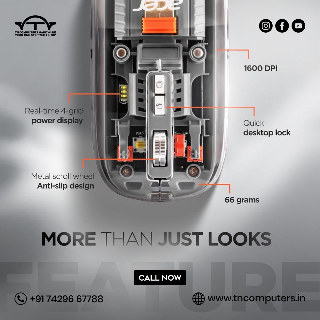 Tncomputerstech's tweet image. A mouse that’s built for productivity — not just looks! 🖱️✨
✅ 1600 DPI
✅ Real-time battery display
✅ Anti-slip metal scroll wheel
✅ Desktop lock button
✅ Just 66 grams

📞 +91 74296 67788
🌐 tncomputers.in

#TechTools #WirelessMouse #TNComputers