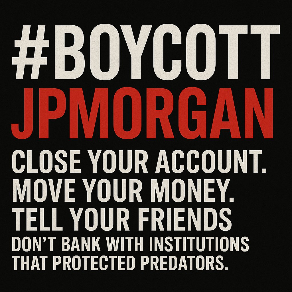 AdamBLiv's tweet image. THIS IS A CALL TO ACTION: BOYCOTT JPMORGAN.

JPMorgan under-reported Jeffrey Epstein-linked suspicious transactions prior to 2019.

The bank maintained a client relationship with Epstein (a convicted sexual offender) well after criminal proceedings.

The failure to act has been…