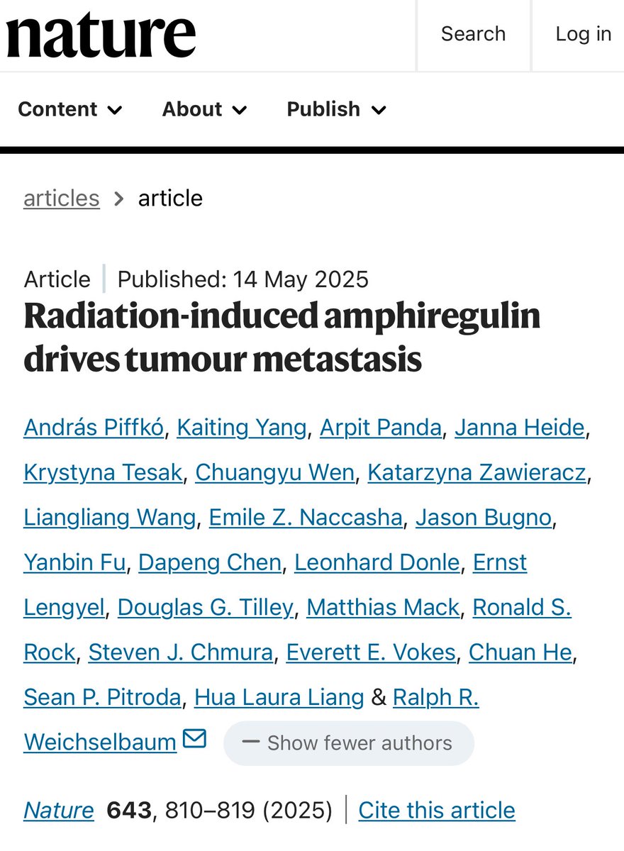 DrYukselUrun's tweet image. New data show radiotherapy can induce amphiregulin, reprogram myeloid cells, and support distant tumour growth. Understanding this may help us design better treatment paths for patients. @Nature @OncoAlert 
nature.com/articles/s4158…
