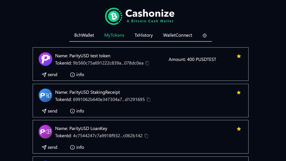 ParityUSD's tweet image. We get asked what it would look like in your @cashonize wallet to have a ParityUSD loankey or a staking receipt 👀

well here&apos;s a preview from one of our testruns: