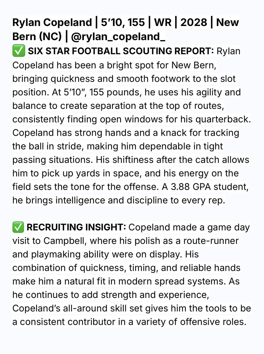 Thank you <a href="/sixstarfootball/">Six Star Football | PLUS+</a> for the write up! 
<a href="/CoachSaxby/">Coach Saxby</a> <a href="/NBbearsFB/">NBHS Football</a> <a href="/RivalsHS/">Rivals High School</a> <a href="/PrepRedzone/">Prep Redzone 🏈</a> <a href="/PrepRedzoneNC/">Prep Redzone North Carolina</a> <a href="/Coach_Bergman/">Eric Bergman</a>