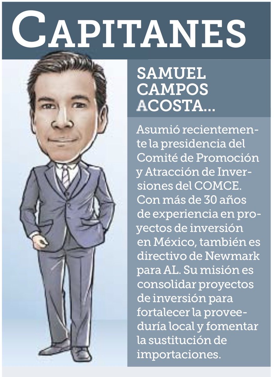 campos_samuel's tweet photo. Honrado de mi mención en @Reforma en la editorial de Capitanes! Contribuir al crecimiento de México siempre será un orgullo.  Gracias a @Newmark_Mexico por permitirme esta proyección. https://t.co/FpERNRNzKa