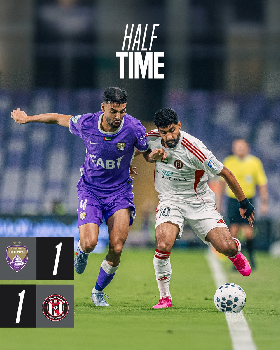 AlJaziraFC_EN's tweet image. 45+3 | ⏱️ | HALF-TIME! All square at the break in Al Ain ⚪️⚫️

A frantic end to the first half at Hazza bin Zayed

#AINvJZR [1-1] 

#AJC #ADNOCProLeague