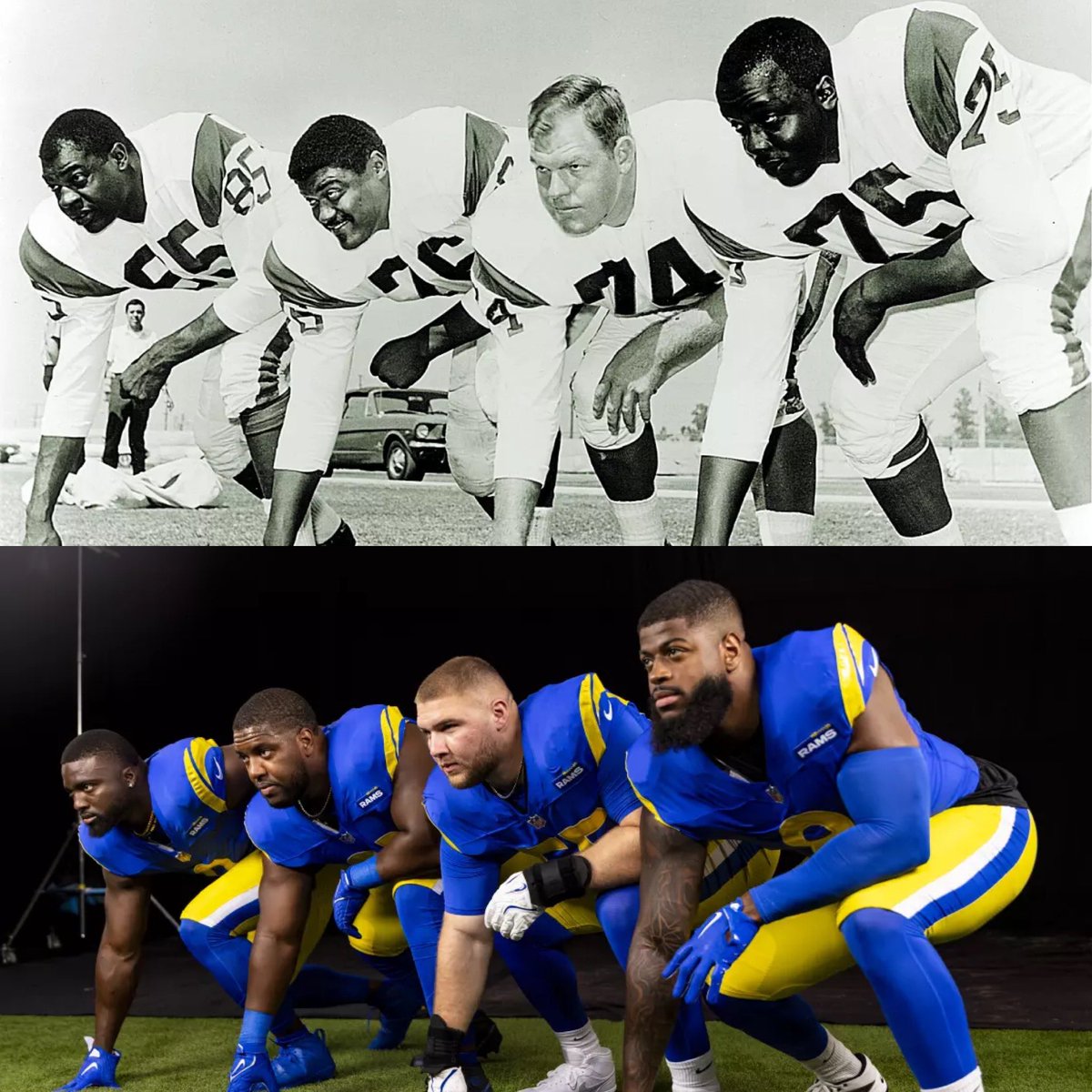 AllenSales's tweet image. The re-creation of this iconic fearsome foursome photo goes so hard. #RamsHouse