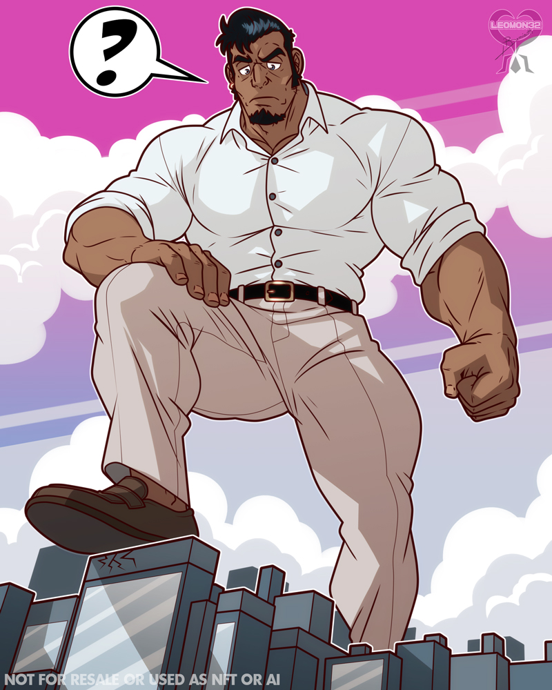 leomon32's tweet image. I wanted to draw yet another cool guy with a pompadour xD&quot; #bara #muscles #originalcharacterart #pompadour #giant #macrophile