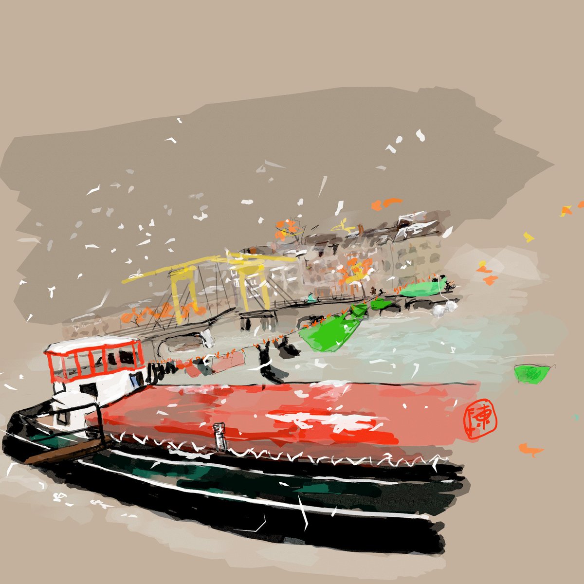 "Clothes on line in Snowstorm"                      #thenetherlands #barge  #clothesline