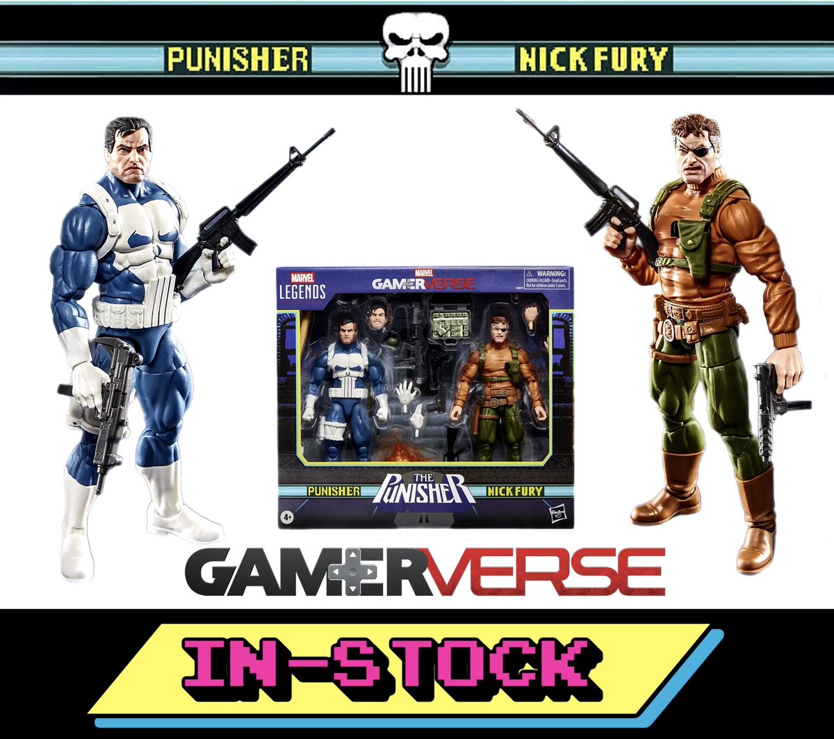 ToyWanderer's tweet photo. 🚨   IN-STOCK &amp; Now Shipping     🚨
                   🚚 Amazon

Marvel Legends - Gamerverse 
(Retro Video Game Inspired)

PUNISHER &amp; NICK FURY
💥   ~    $64.99
https://t.co/AfrzAMtkTG

#ad #marvellegends #hasbro #executionerbaf #marvel #actionfigures https://t.co/34pEYbWKtZ