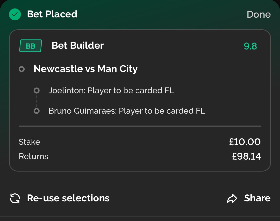 MaccasValueBets's tweet image. Fun bet for Newcastle v Man City

Will give £50 to someone who likes if it wins ❤️

Bruno Guimaraes &amp;amp; Joelinton Carded 🟨🟨

Really like the prospect of cards here with Sam Barrott at the whistle - he has shown 32 yellows and a red after just 6 Premier League games this season…