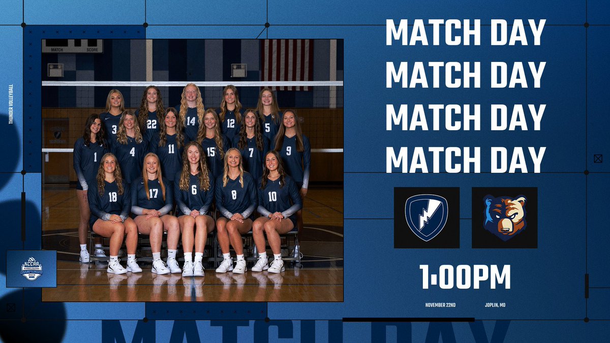 VolleyballMCC's tweet image. 🏐CHAMPIONSHIP MATCH DAY 🏐

🆚 Bob Jones University
🕒1:00PM
📍Joplin, MO
💻 nccaanetwork.com (PPV)
#Rollthunder⚡️🏐