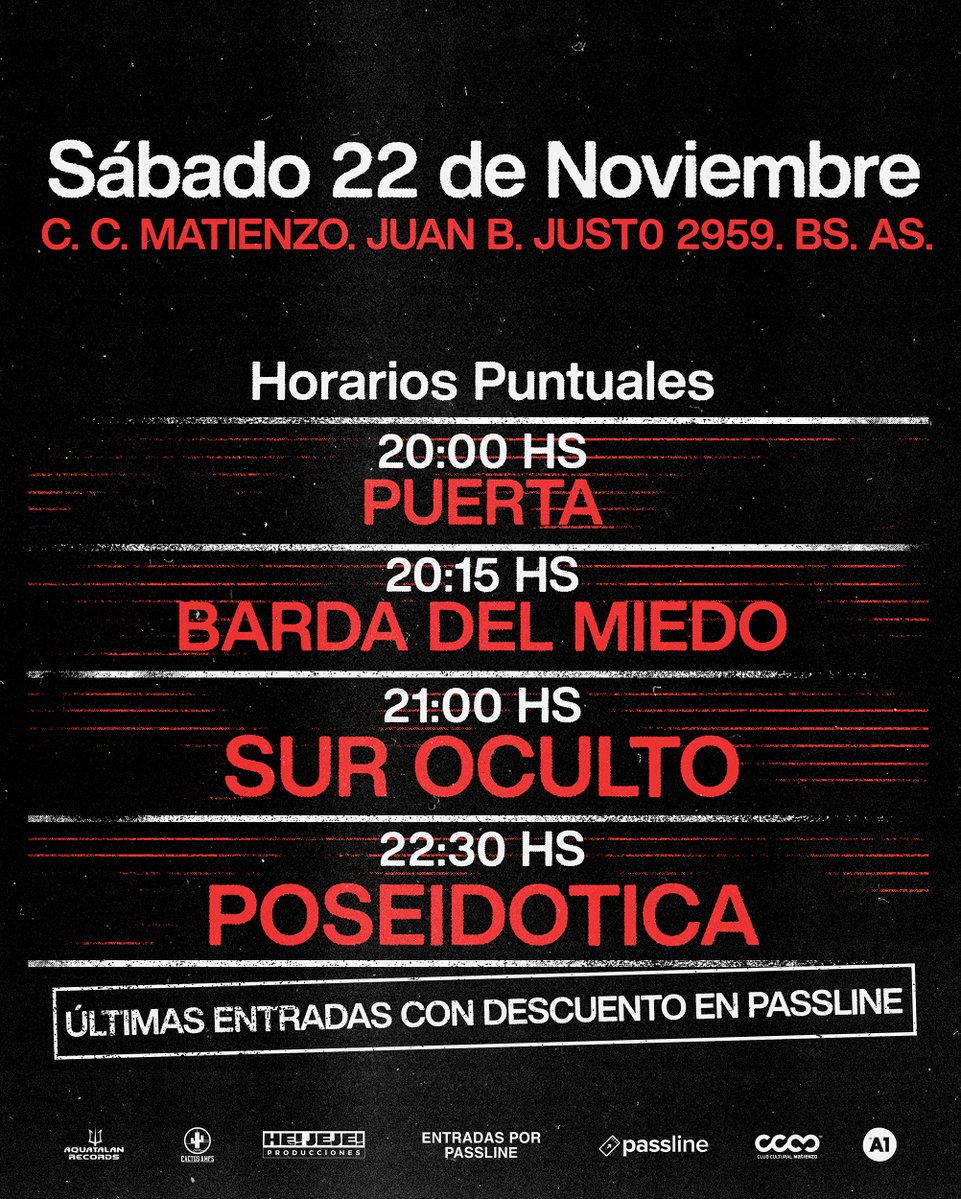 🌋 HOY EN BUENOS AIRES 🌋
Listos para la detonación máxima presentando este line up federal arrollador por primera vez en el nuevo <a href="/cc_matienzo/">Club Cultural Matienzo</a> para despedir el año a lo grande en la ciudad del infierno 🎇
‼️ A punto de agotarse (100% real) passline.com/eventos/poseid…