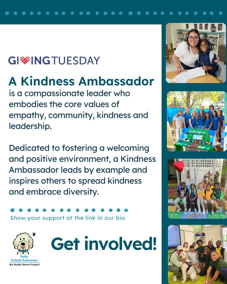 MyBuddyBenchPro's tweet image. 💙 With your help we can make a positive and life-changing difference, one Buddy Bench at a time.

✨️Early giving is active! Tap the link below to donate

givingtuesday.mightycause.com/organization/M…

#GivingTuesday #ChooseKindness #KindnessAmbassadors #BeABuddy #KindnessInAction 

@GivingTuesday