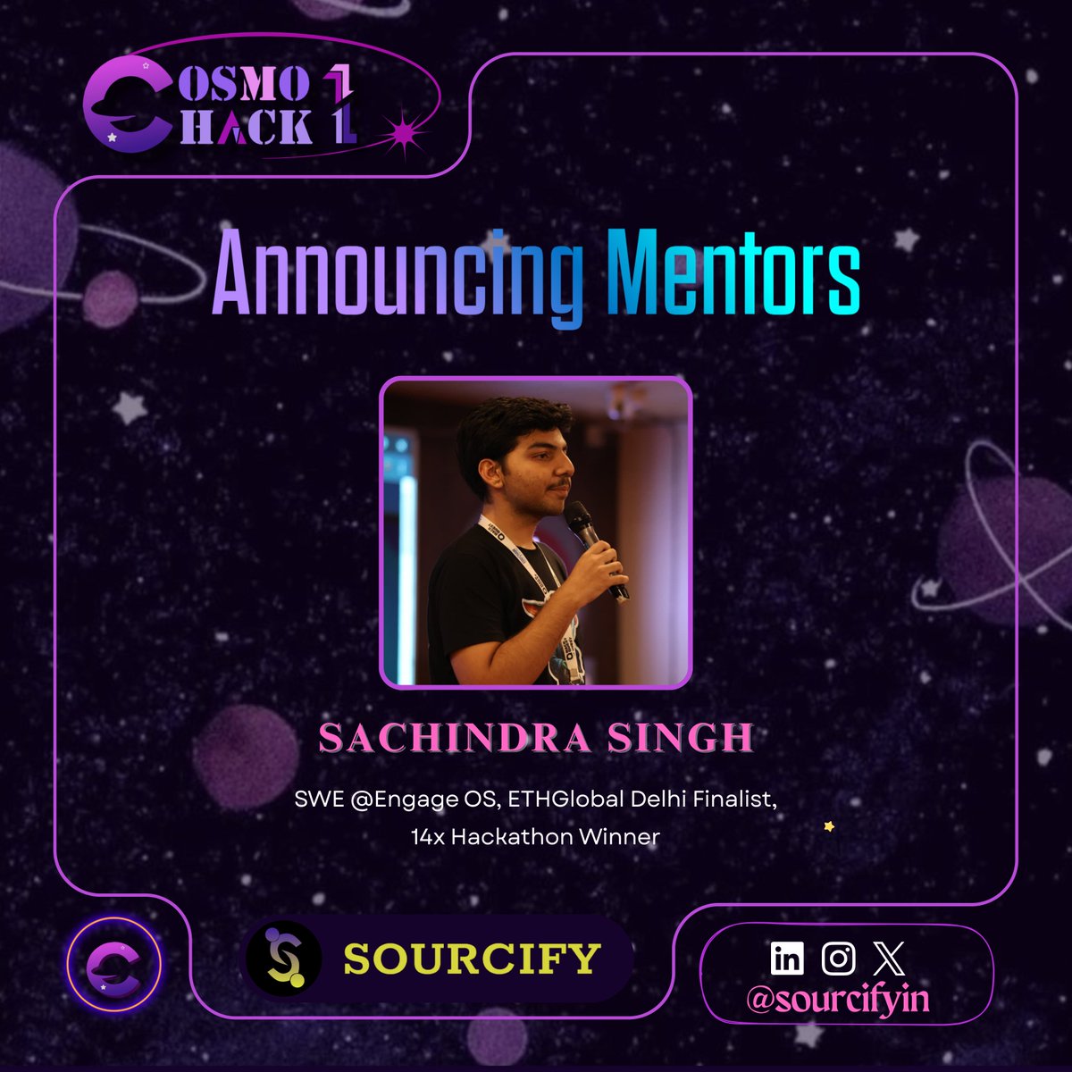 SourcifyIN's tweet image. We&apos;re honored to introduce @singhsach1 , our key Web3 Mentor for COSMO HACK 1! 🚀

He&apos;s an SWE @EngageOSai, an ETHGlobal Delhi Finalist &amp;amp; an incredible 14x Hackathon Winner! 🏆 

Don&apos;t miss the chance to learn from the best! 👇

#CosmoHack1 #Web3 #Hackathon #Mentor #Blockchain