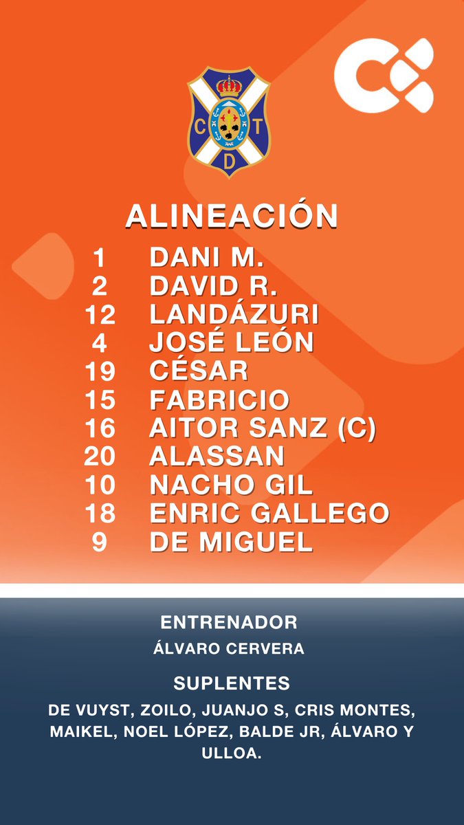 TodoGolesRadio's tweet photo. 📋Once del #CDTenerife para medirse al #ArenasDeGetxo. 
📻A partir de las 17:00 te lo contamos en @laradiocanaria https://t.co/TlltSwePQo