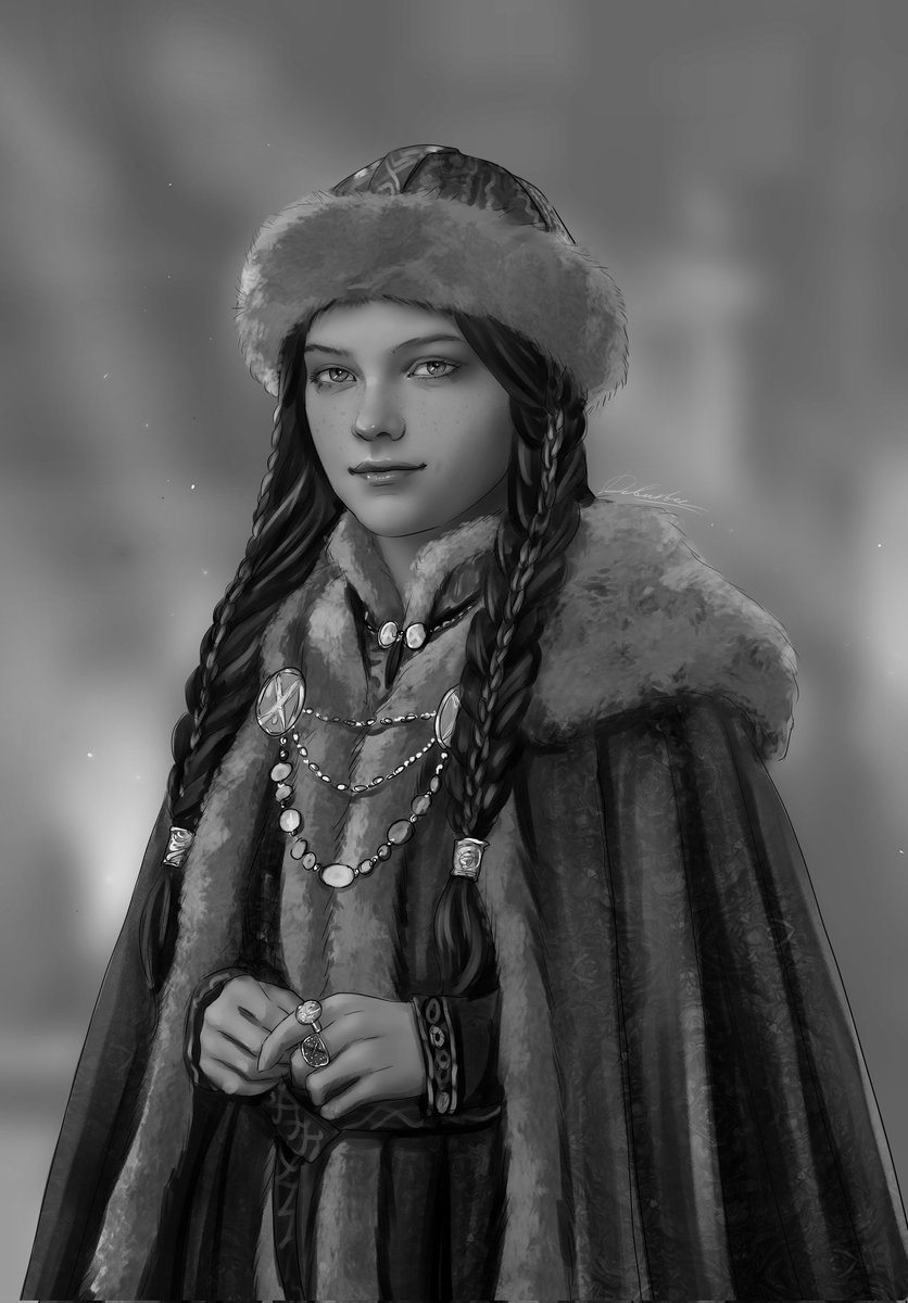 "If you send me home, Your Grace, send me home with food, for the snows are deep and your people are starving."

Quick sketch of Barba Bolton on the Maiden's Day Ball, quite clever lady for a such young age💙