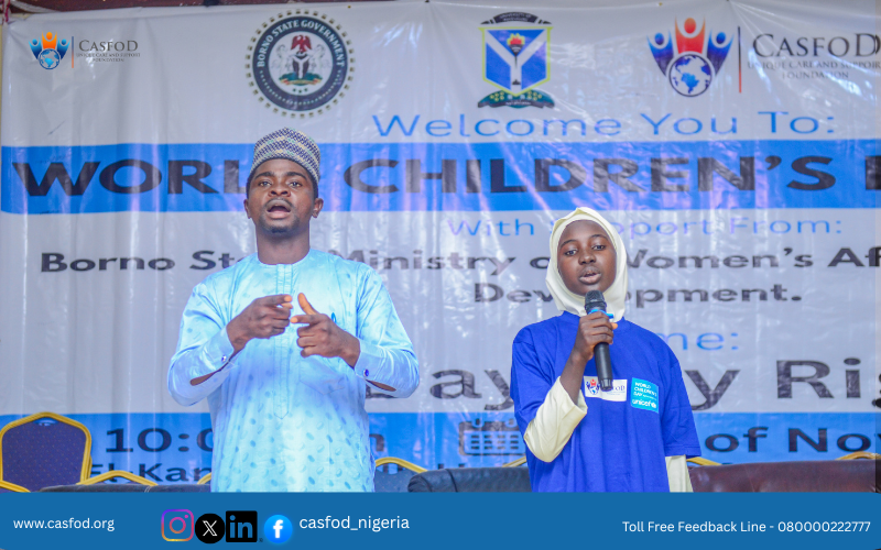 casfod_nigeria's tweet photo. On 20 November 2025, children in Borno State took the lead as @UNICEF_Nigeria , @casfod_nigeria , and the Ministry of Women’s Affairs and Social Development hosted a child-led town hall meeting on the Borno State Child Protection Law to commemorate World Children’s Day. (1/5)🧵 https://t.co/BKHjEwsXZj