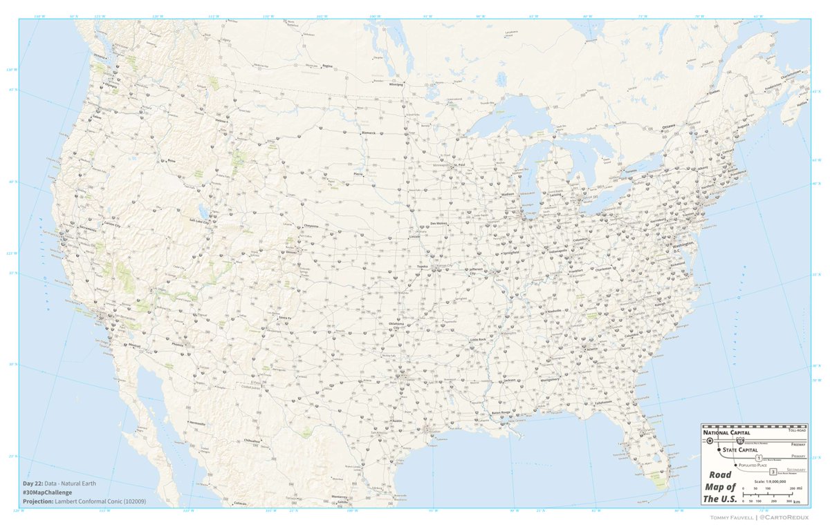 ArcGISPro's tweet image. Tommy Fauvell built a road map of the U.S. AND a reusable #ArcGISPro project to help you fully leverage the Natural Earth public domain map dataset. Explore it for yourself today!

#30DayMapChallenge day 22: ow.ly/rkou50XwgvM