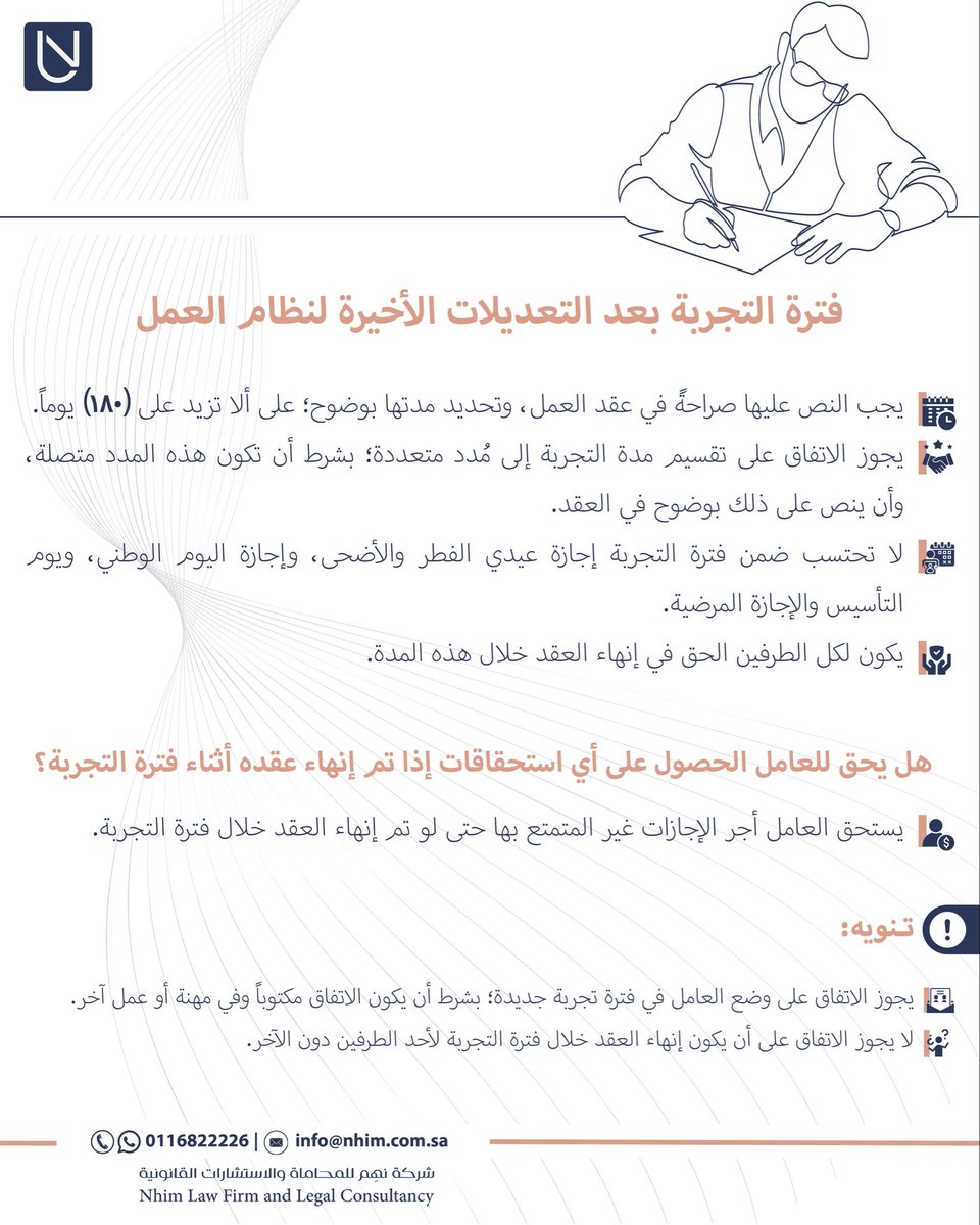 أحكام فترة التجربة بعد التعديلات الأخيرة لـ #نظام_العمل

#نهم_للمحاماة