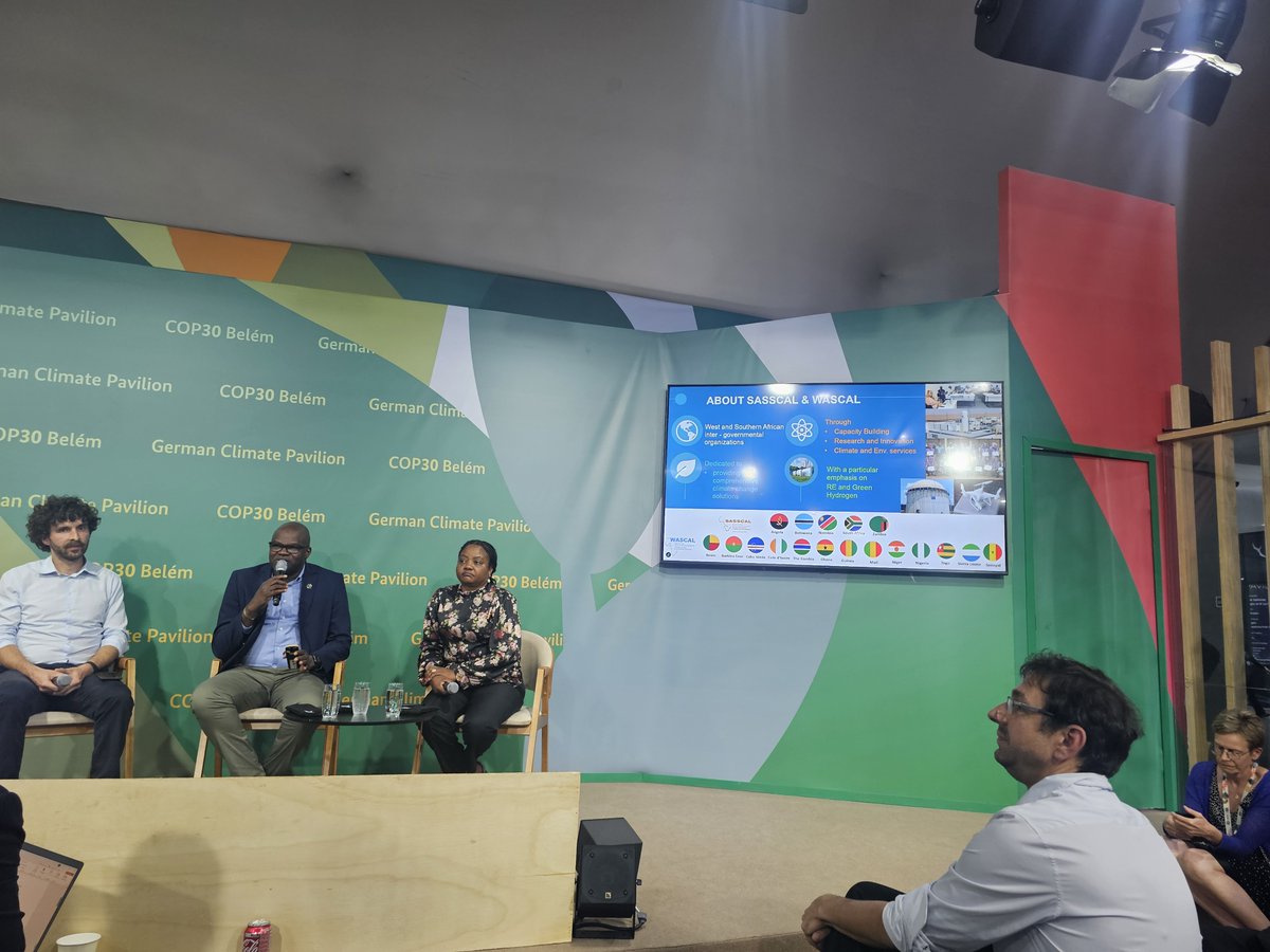 SASSCAL_ORG's tweet image. 🤝🌏Joint Panel Moments at COP30
At the German Pavilion during the ongoing COP30 Conference, SASSCAL, represented by its Executive Director, joined hands with the Executive Director of WASCAL to discuss climate change programmes and activities happening across their member states