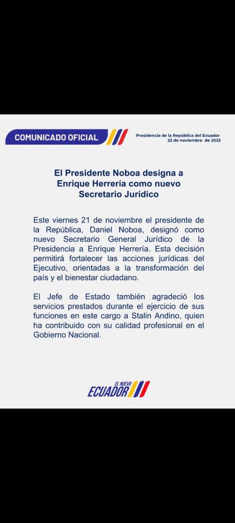 Excelente nombramiento: ENRIQUE HERRERÍA, por allí señor presidente muy bien.