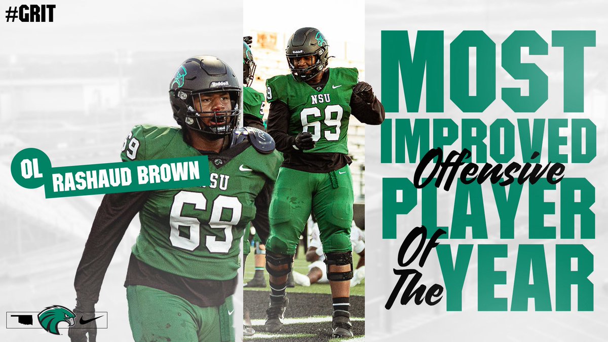NSU_Football's tweet photo. Congratulations to our most improved players of the year👏🦅

Offensive: Rashaud Brown
Defensive: Cooper Snyder 

#HawksRise | #Come2TheQuah https://t.co/DQRQtLmP68