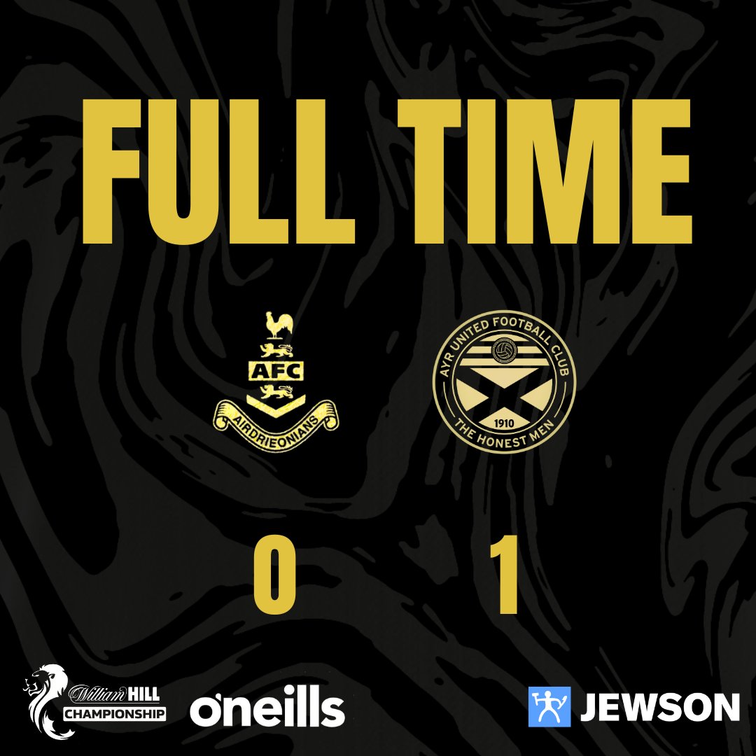 AyrUnitedFC's tweet image. FT | ⌛ | Victory for the Honest Men.

Airdrie [0 - 1] Ayr

#WeAreUnited