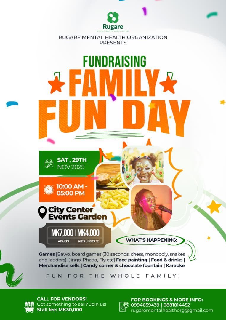Visit the  Rotaract stall @ Rugare Family Fun Day 🎉. Can't miss the vibes, laughs, and wholesome chills 😂. See you there, fam! 👊 #RACLilongwe #Rotaract #FamilyFunDay #mentalhealth