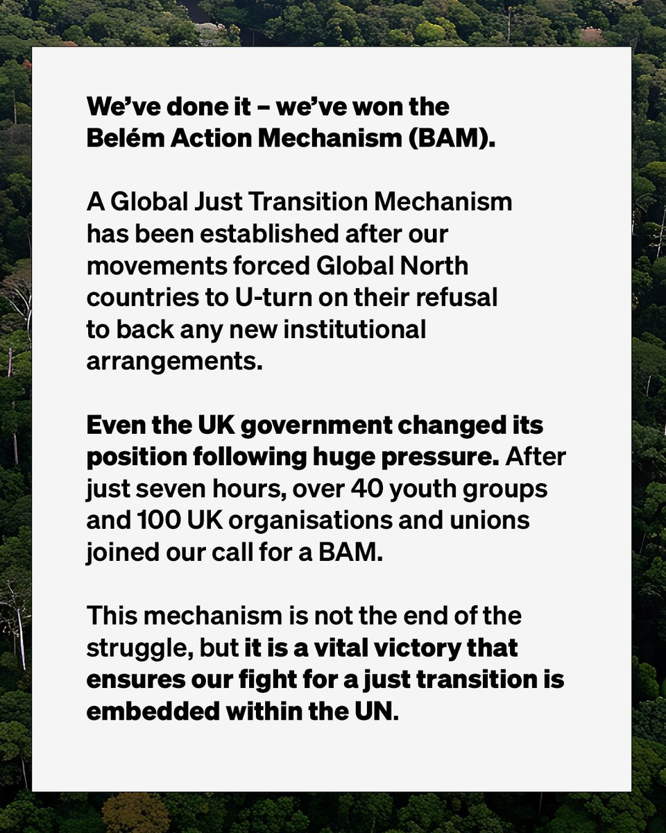 WarOnWant's tweet image. We&apos;ve won the Belém Action Mechanism #BAM at the #COP30 climate talks. Our reaction.👇