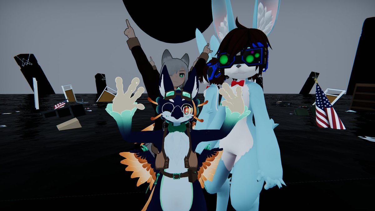 Good morning! One hell of a Friday last night for me, lol. Got a little crew of adventurers from <a href="/ElAlbaVRC/">El Alba -VRChat Community-</a> and we did some ride worlds (Magic Heist and Submerge 1/2). Afterwards I went to KemoCafe and ended up meeting an amazing fellow streamer and a bunch of new friends! 🥰💖