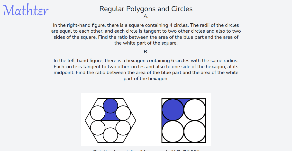 MathterRiddler's tweet image. Puzzle from the Mathter website - Regular Polygons and Circles: mathter.islands.co.il/en/questions/4… 
#Puzzle #AreaCalculation #Circles