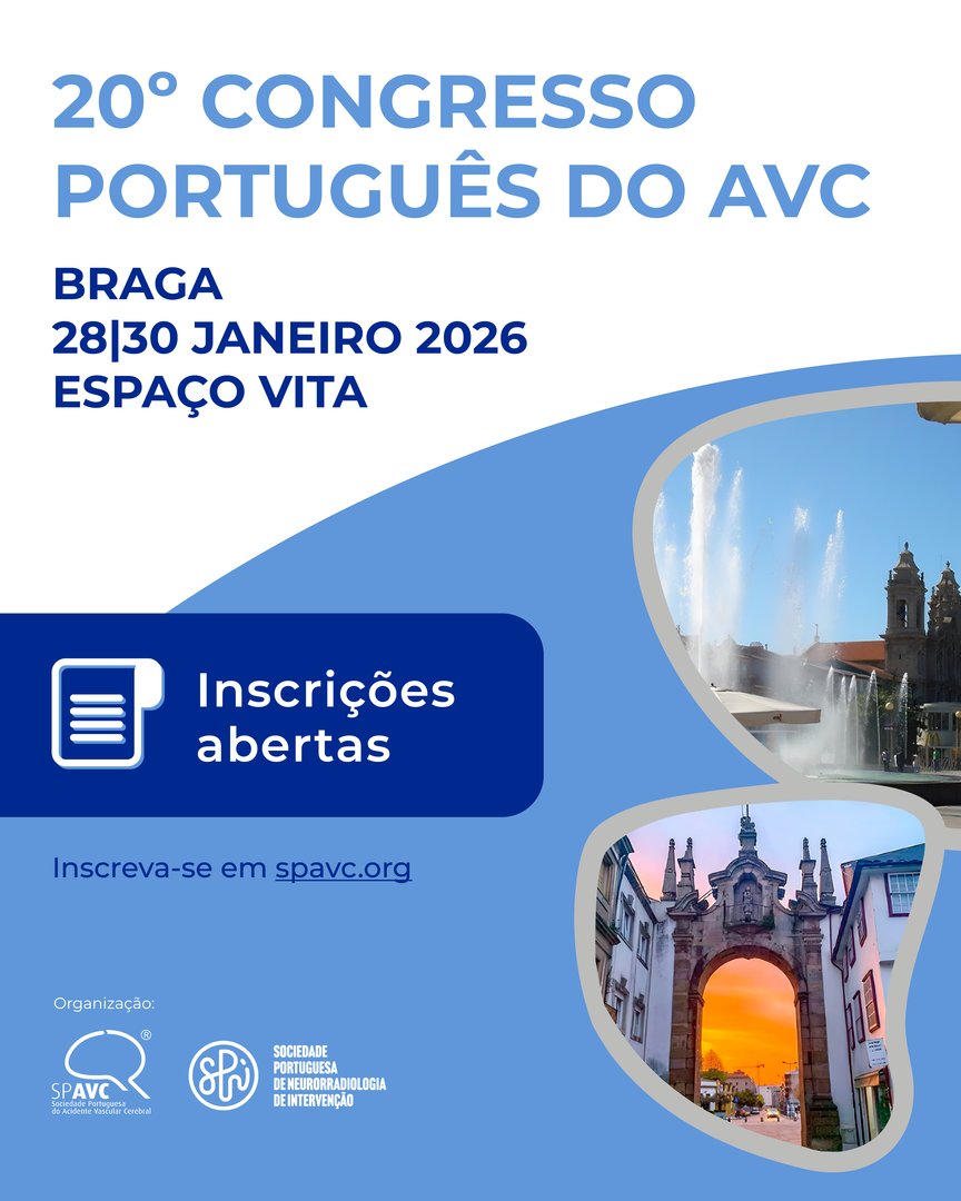 SPAVC_pt's tweet image. ✍️ As inscrições para o 20.º Congresso Português do AVC, que se irá realizar em Braga de 28 a 30 de janeiro de 2026, já se encontram abertas. ​​​
Não perca a oportunidade de participar.
​
Inscreva-se em 🔗spavc.org.

#CongressoAVC #SPAVC #SPNI #AVC #Braga2026 #CPAVC