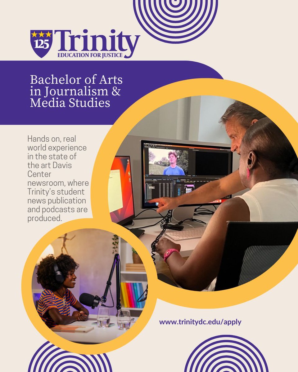 TrinityDC's tweet image. Launch your media career in DC! 📰 Trinity&apos;s #communication programs feature state-of-the-art newsroom, award-winning #TrinityDC Times, &amp;amp; access to federal agencies, major media bureaus &amp;amp; nonprofits. Apply: trinitydc.edu/apply #DiscoverYourStrength #GoToTrinityDC