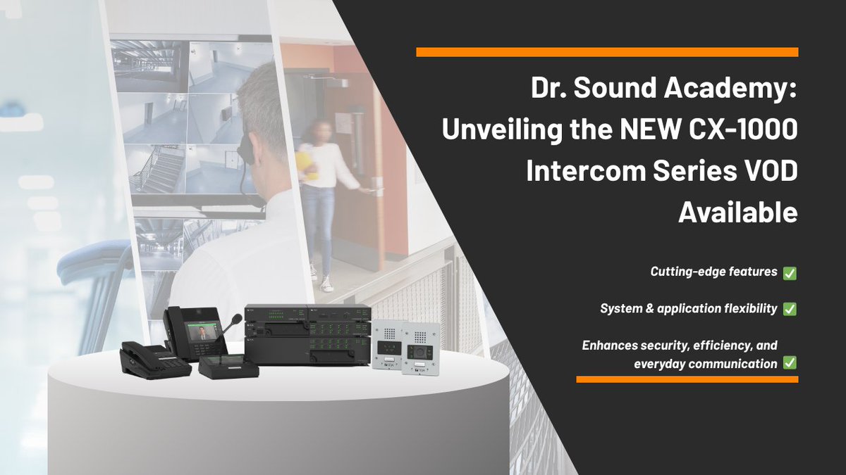 TOACanada's tweet image. Busy week? We get it.
If you missed our latest Dr. Sound Academy webinar, No problem. This month, we unveiled the NEW CX-1000 IP Intercom Series!

📺 Watch the full webinar here: ow.ly/yCV750XtO6M

#TOACanada #OnDemandLearning #AudioTraining #DrSoundAcademy #IP #Intercom
