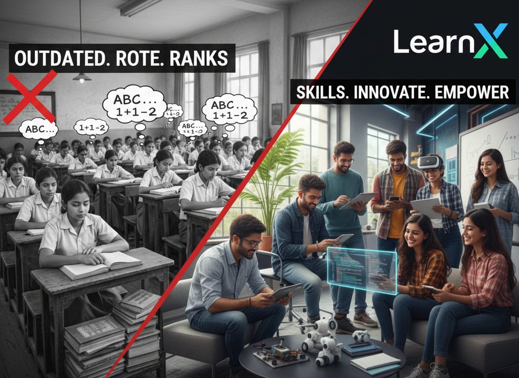 ambiverrrtt's tweet image. Tired of rote learning &amp;amp; outdated curricula holding India's brightest back? 

🇮🇳 LearnX is disrupting the system, empowering you with skills that matter, not just memorized facts. 

#LearnX #FutureOfEducation #SkillsOverScores #NewIndia #CBSE #NCERT #ICSE #State #Education…